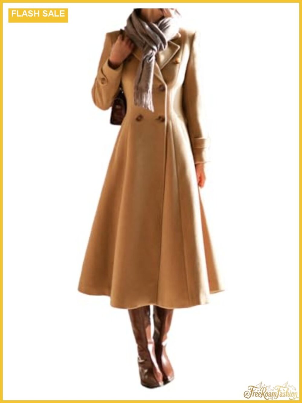 Womens Long Wool Blend Coat Double Breasted Trench Peacoat Jacket